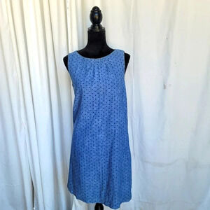 Fossil Blue Denim Jeans Shift Dress Lined Pleated Neck Women's Sz Medium